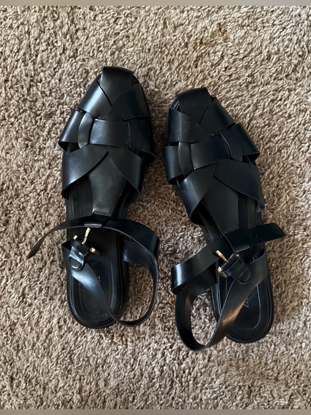 Zara Black Woven Leather Sandals